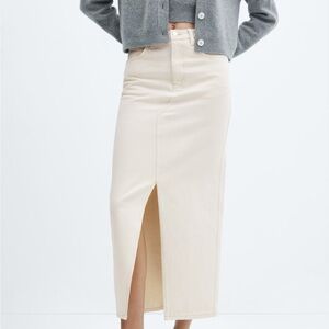 Mango denim cream longline skirt with slit - size small